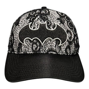 Batman Hat Cap Strap Back One Size Black Lace Floral Baseball DC Comics Teens